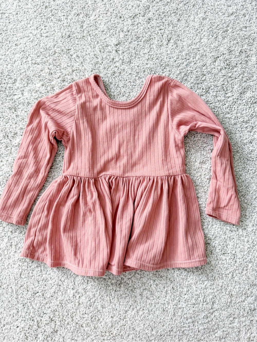 Girls' Ribbed Long-Sleeve Peplum Top - Dusty Rose